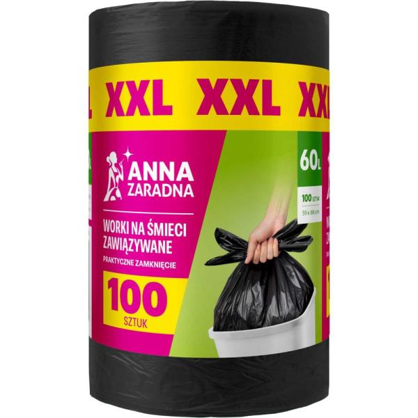 Anna Zaradna worki zawiązywane XXL 60L/100szt. czarne