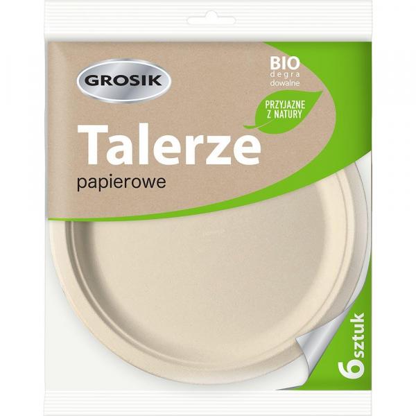Grosik EKO talerze jednorazowe 23cm 6szt. Szary Papier
