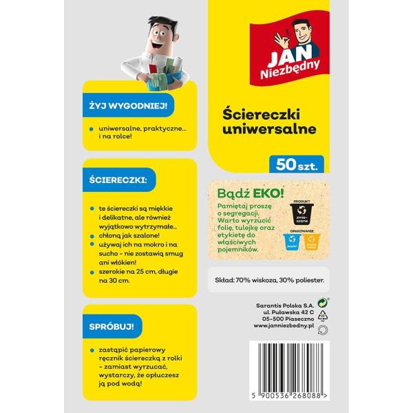 Jan Niezbędny uniwersalne ścierki gładkie rolka 50 sztuk