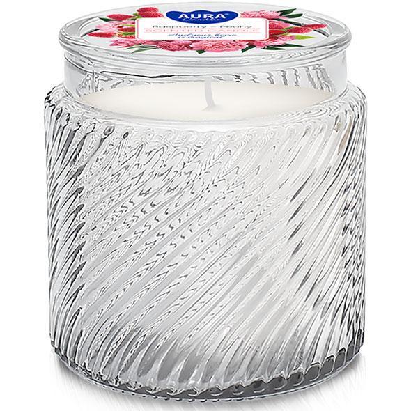 Bispol świeca zapachowa w prążkowanym szkle AC-001-372 Malina-Piwonia 