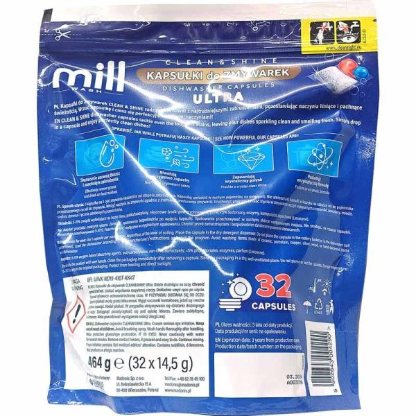 Mill Wash żelowe kapsułki do zmywarek 32 sztuki