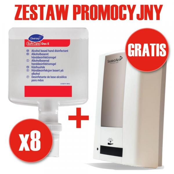 Diversey PAKIET Des E do dezynfekcji rąk 8x1.3L + dozownik bezdotykowy