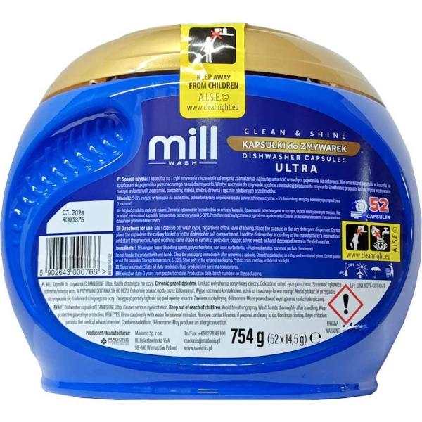 Mill Wash żelowe kapsułki do zmywarek 52 sztuki