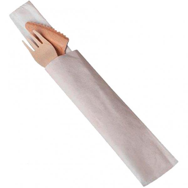 Zestaw sztućców drewnianych KITBOIS3 widelec+nóż+serwetka 100szt.