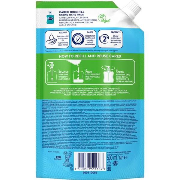 Carex mydło w płynie antybakteryjne 500ml Original Derma Care zapas