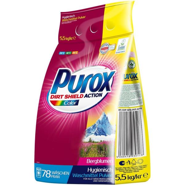 Purox proszek do prania kolorowych tkanin 5,5kg folia