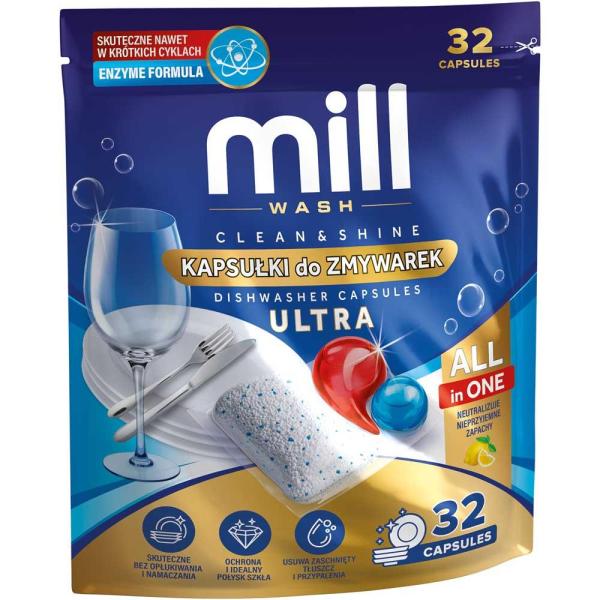 Mill Wash żelowe kapsułki do zmywarek 32 sztuki