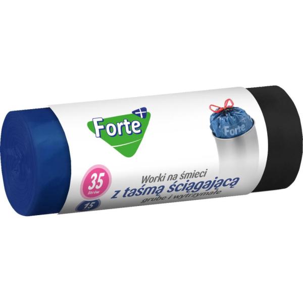 Forte+ worki na śmieci z taśmą ściągającą 35L/15szt.