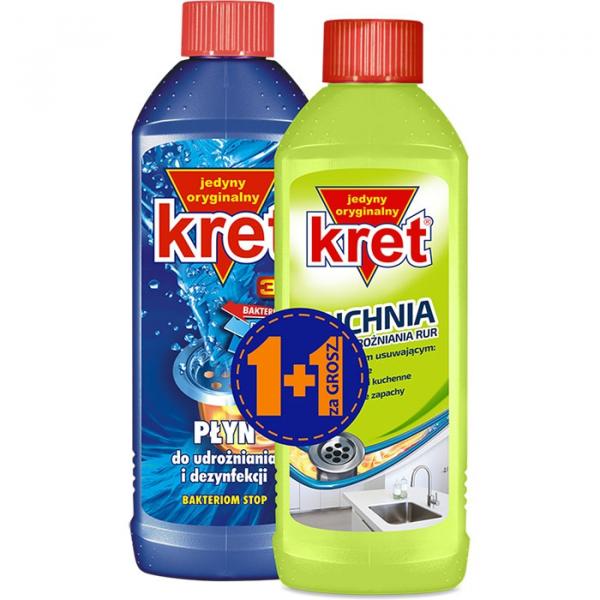Kret płyn do rur 500g + żel do rur 500g do kuchni