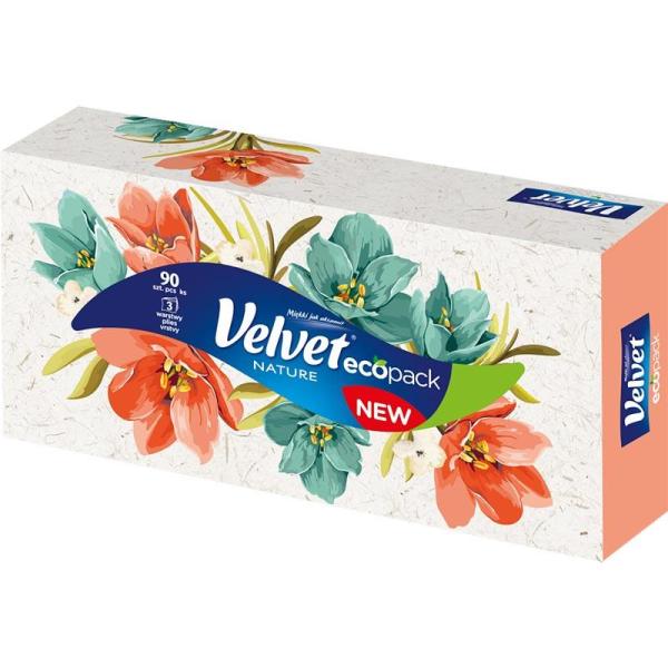 Velvet chusteczki trzywarstwowe Nature 90 sztuk Kartonik

