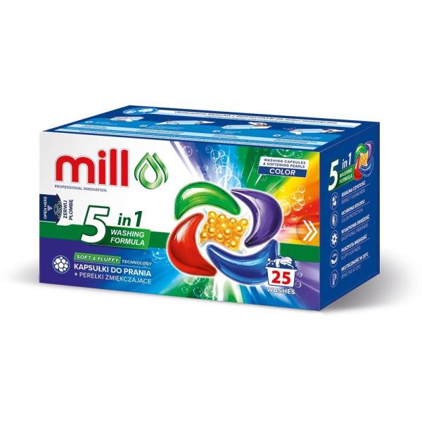 Mill kapsułki do prania + perełki zmiękczające 25szt. Color