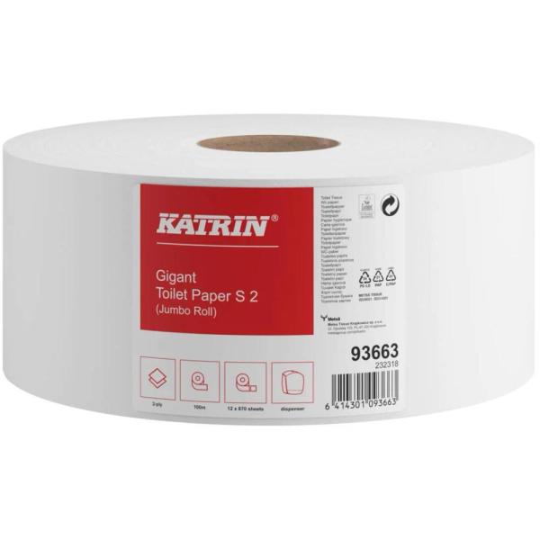 Katrin Classic 93663 papier Jumbo biały 2-warstwowy, 100m, 12 sztuk 
