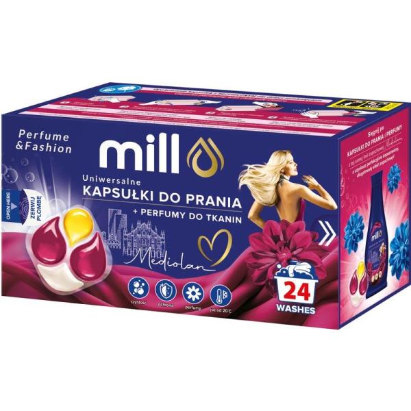 Mill kapsułki piorące 24szt uniwersalne + perfumy do prania Mediolan 