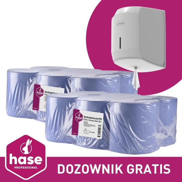 Hase PAKIET SMART ręcznik 1W, 300m niebieski Celuloza, 12 sztuk + dozownik GRATIS!