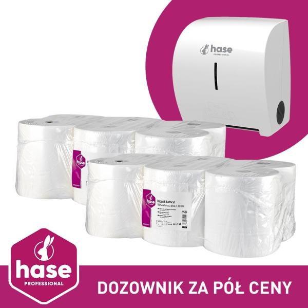 Hase PAKIET autocut ręcznik 2W, 140m biały celuloza, 12 sztuk + dozownik