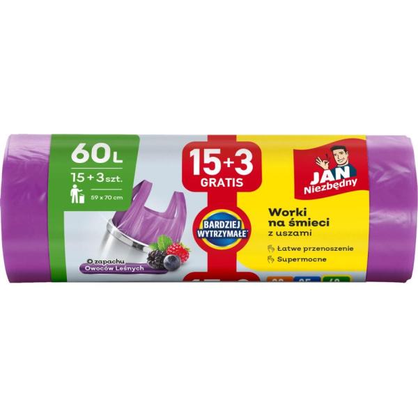 Jan Niezbędny worki HD 60L/ 15+3szt. T-shirt zapachowe