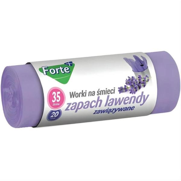 Forte+ worki na śmieci HDLD zawiązywane 35L/20szt. Lawenda
