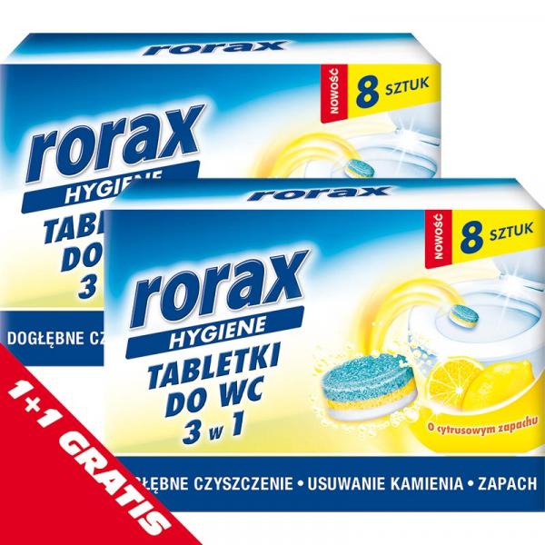 Rorax tabletki do wc 3w1 8 sztuk 1+1 GRATIS