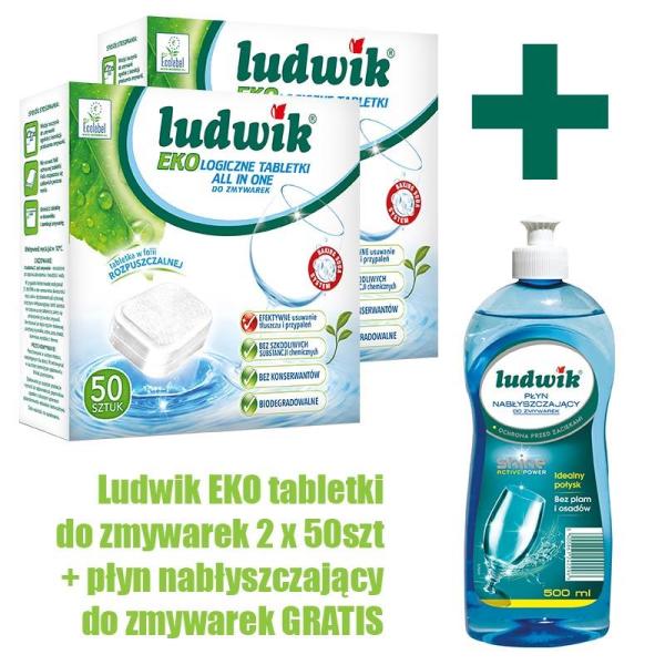 Ludwik Zestaw tabletki do zmywarek 2x50szt + nabłyszczacz do zmywarek 500ml