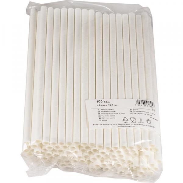 Papstar papierowe słomki białe 100szt. 45668