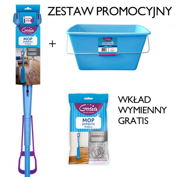 Gosia PAKIET mop podręczny stojący + wiadro + zapas GRATIS