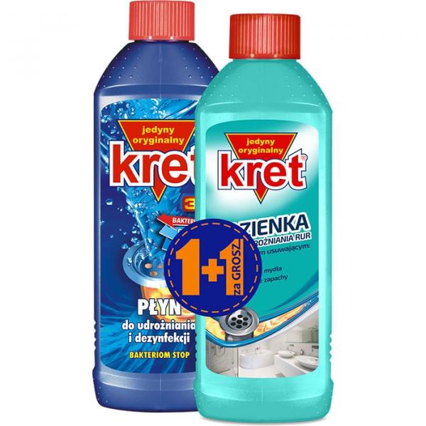 Kret płyn do rur 500g + żel do rur 500g do łazienki