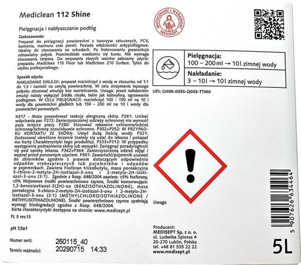 Mediclean 112 Shine emulsja samopołyskowa do pielęgnacji podłóg 5L 