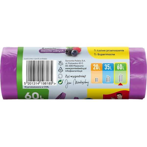 Jan Niezbędny worki na śmieci zawiązywane 60L 15 sztuk
