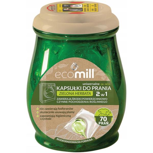 Ecomill Zielona Herbata kapsułki do prania tkanin 70 sztuk Uniwersalne