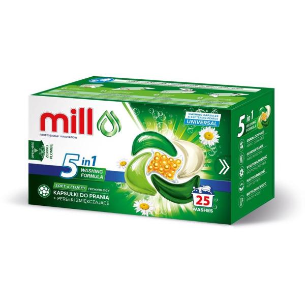 Mill kapsułki do prania + perełki zmiękczające 25szt. Universal 