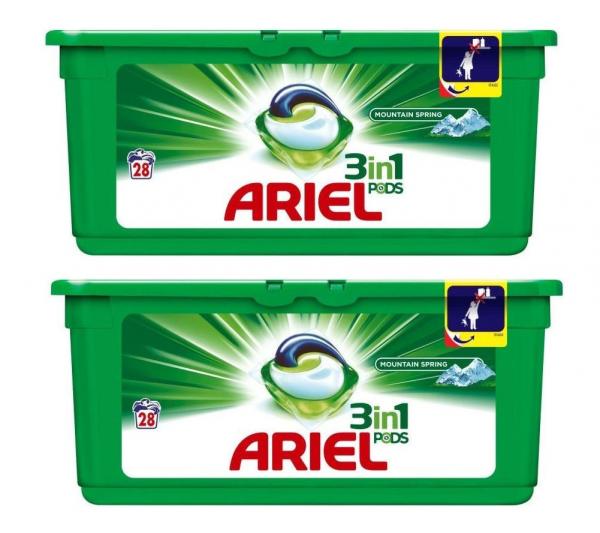 Ariel kapsułki do prania 3w1 do bieli mountain spring 2x28szt.