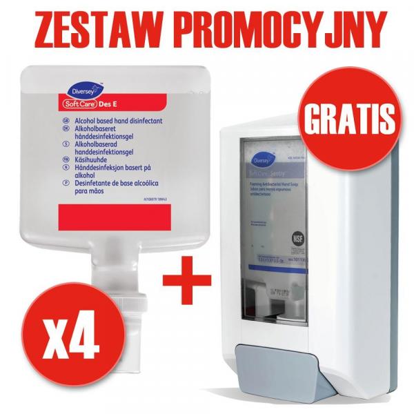 Diversey PAKIET Des E do dezynfekcji rąk 4x1.3L + dozownik
