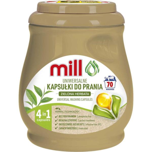 Mill Zielona Herbata kapsułki do prania tkanin 70 sztuk Uniwersalne