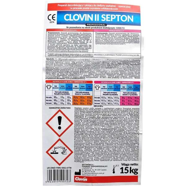 Clovin II Septon proszek piorąco-dezynfekujący 15kg