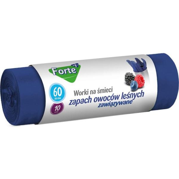 Forte+ worki na śmieci HDLD zawiązywane 60L/10szt. Owoce Leśne 