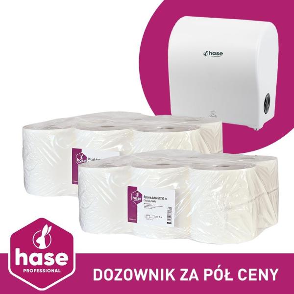 Hase PAKIET autocut ręcznik 2W, 250m biały celuloza, 12 sztuk + dozownik