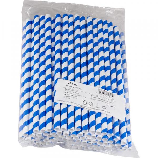 Papstar papierowe słomki niebiesko - białe 100 sztuk 45671