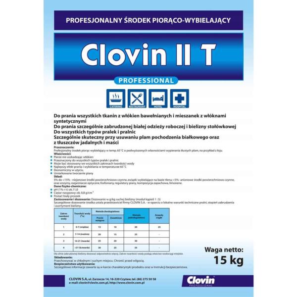 Clovin II T 15kg proszek do prania wybielający, odtłuszczający, odplamiający