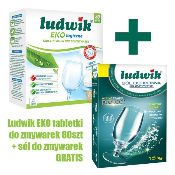 Ludwik Zestaw tabletki do zmywarek 80szt + sól do zmywarek 1,5kg