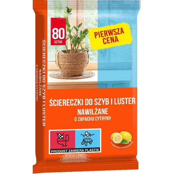 Anna Zaradna PC nawilżane ściereczki do szyb i luster 80szt. Cytrynowe