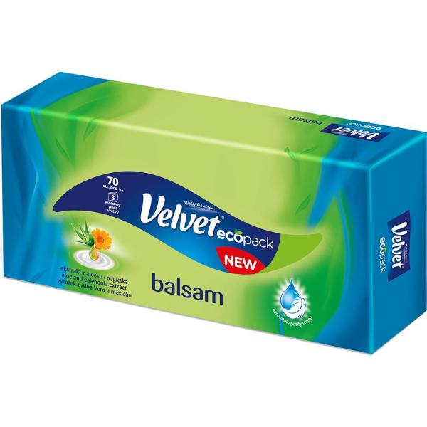 Velvet chusteczki trzywarstwowe Aloes & Nagietek 70 sztuk Kartonik 