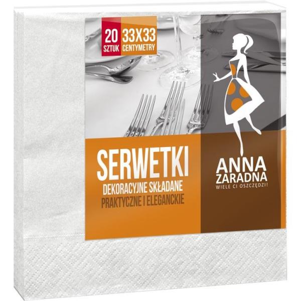 Anna Zaradna serwetki 33x33cm składane 20szt. białe
