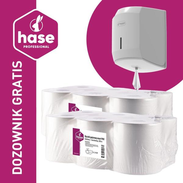 Hase PAKIET SMART ręcznik 1W, 300m Celuloza, 12 sztuk + dozownik GRATIS!