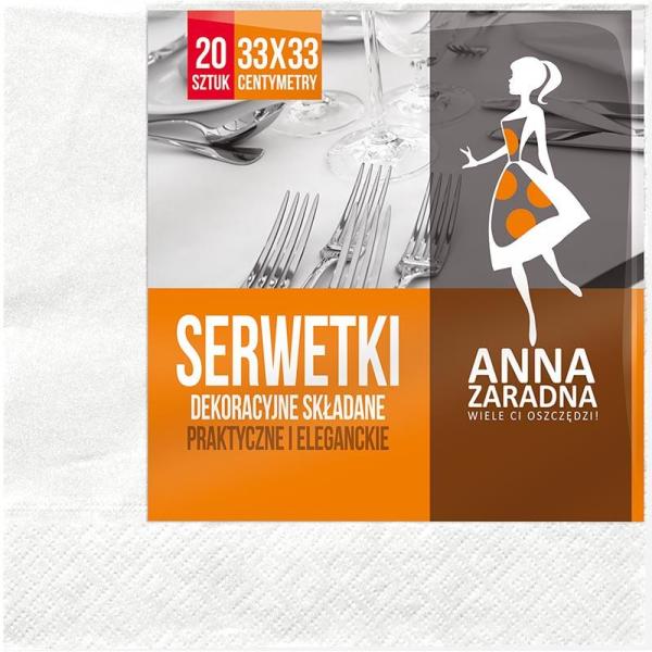 Anna Zaradna serwetki 33x33cm składane 20szt. białe