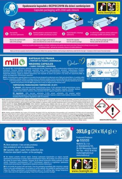 Mill kapsułki piorące 24szt uniwersalne + perfumy do prania Oslo 